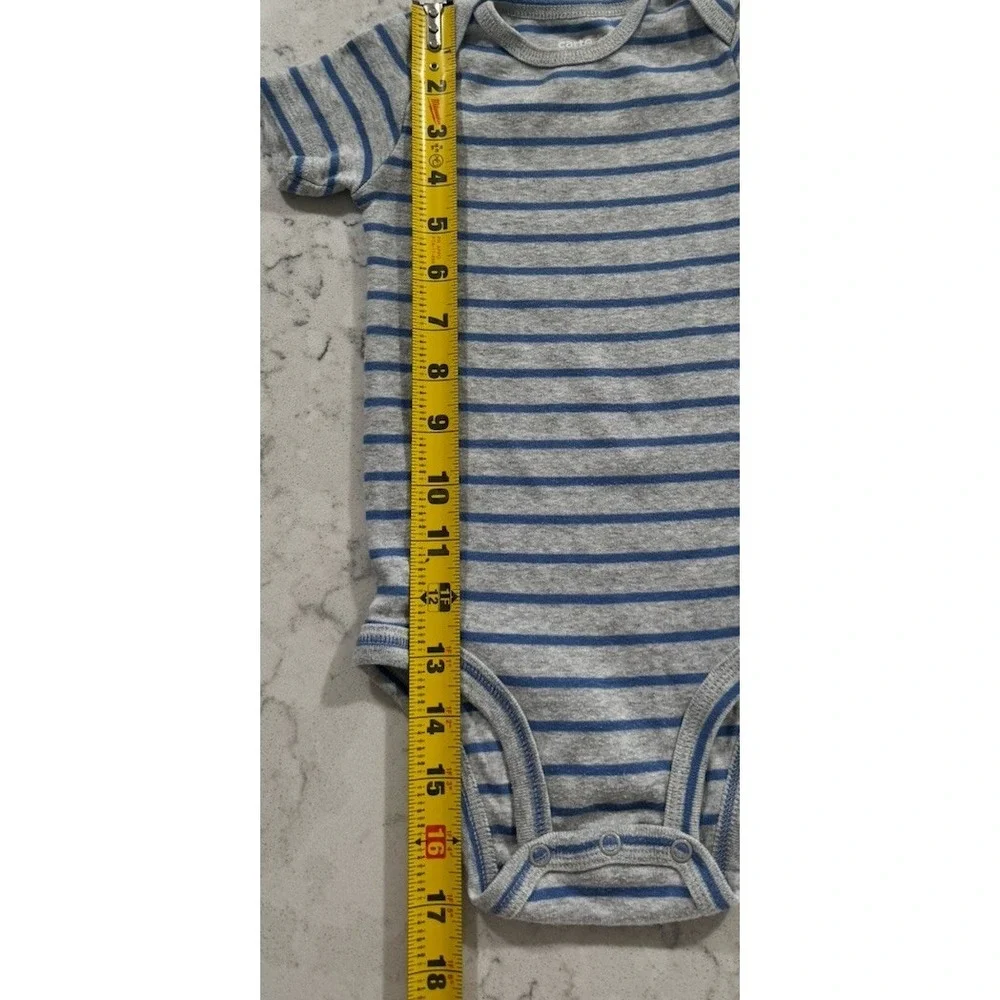 Carters Just One You Baby Boy Bodysuit 18M Gray Blue Stripe Short Sleeve Snap